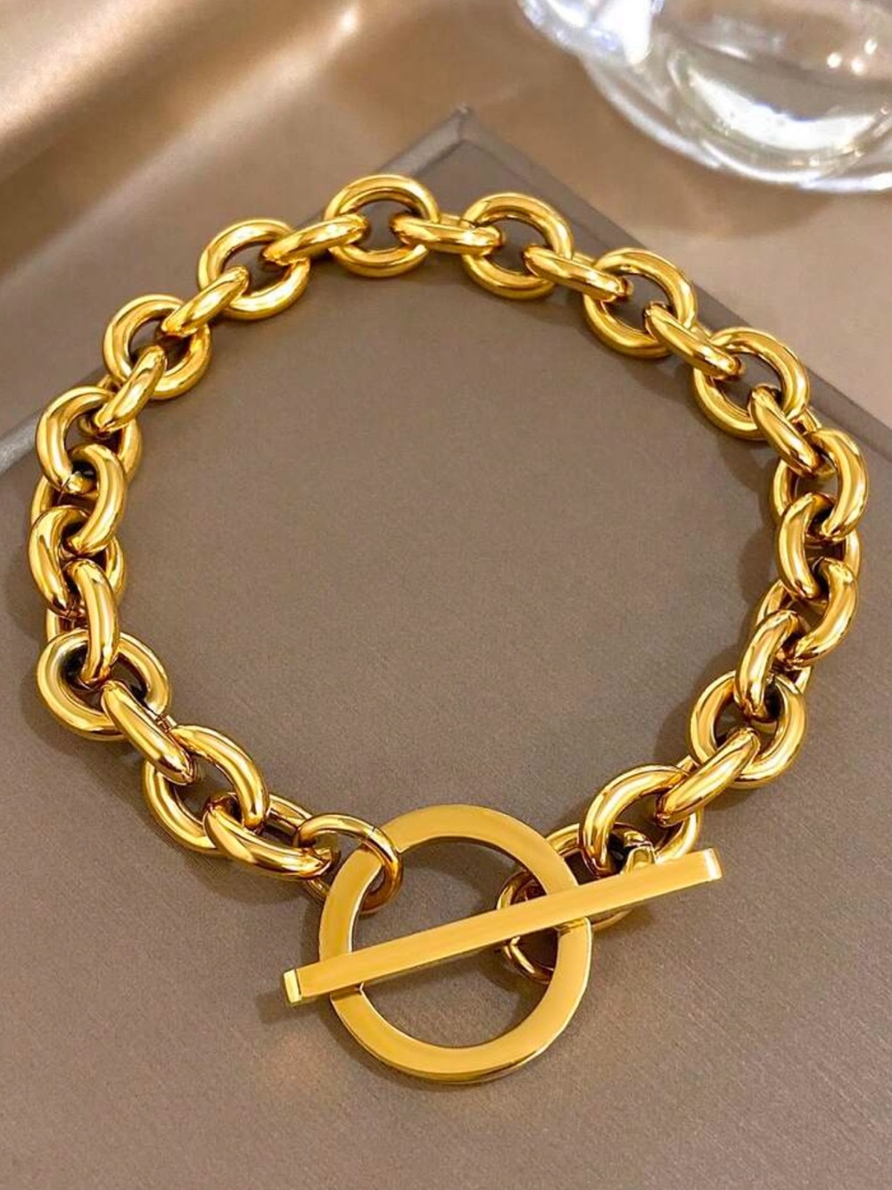 Gold Chain Toggle Bracelet - Polished Link Necklace Bracelet